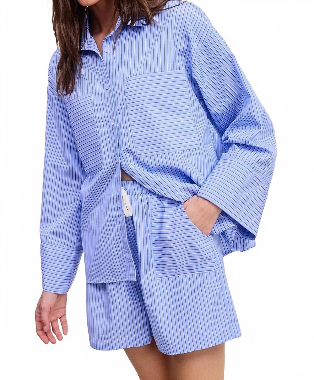 NEW ULTRAMARINE lake side stripe cotton shirt in blue